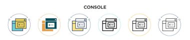 Konsol simgesi doldurulmuş, ince çizgi, özet ve vuruş stili. Mobil, ui, web için iki renkli ve siyah vektör konsol tasarımının vektör illüstrasyonu kullanılabilir