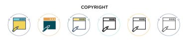 Telif hakkı simgesi doldurulmuş, ince çizgi, özet ve vuruş stili. Mobil, ui, web için iki renkli ve siyah vektör ikonu tasarımının vektör illüstrasyonu kullanılabilir