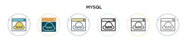 Mysql simgesi dolu, ince çizgi, özet ve vuruş stili. Mobil, ui, web için iki renkli ve siyah Mysql vektör simgesinin vektör çizimi kullanılabilir