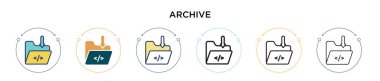 Arşiv simgesi doldurulmuş, ince çizgi, özet ve vuruş stili. Mobil, ui, web için iki renkli ve siyah arşiv vektör ikonu tasarımının vektör illüstrasyonu kullanılabilir