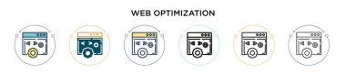 Web optimizasyon simgesi dolu, ince çizgi, özet ve vuruş stili. Mobil, ui, web için iki renkli ve siyah web optimizasyon vektör ikonu tasarımının vektör illüstrasyonu kullanılabilir