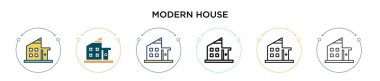 Modern ev ikonu, ince çizgi, özet ve vuruş stili. Mobil, ui, web için iki renkli ve siyah modern ev vektör ikonu tasarımı vektör illüstrasyonu kullanılabilir