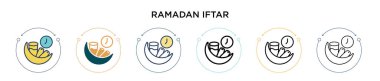 Ramazan iftar ikonu dolu, ince çizgi, özet ve vuruş stili. Mobil, ui, web için iki renkli ve siyah ramazan iftar vektör ikonu tasarımı vektör illüstrasyonu kullanılabilir