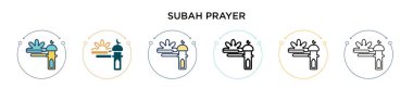 İbadet ikonu dolu, ince çizgi, özet ve vuruş stili. Mobil, ui, web için iki renkli ve siyah subah dua vektör ikonu tasarımı vektör illüstrasyonu kullanılabilir