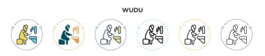 Wudu simgesi doldurulmuş, ince çizgi, özet ve vuruş stili. Mobil, ui, web için iki renkli ve siyah wudu vektör simgesinin vektör çizimi kullanılabilir