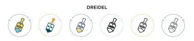 Dreidel simgesi dolu, ince çizgi, özet ve vuruş stili. Mobil, ui, web için iki renkli ve siyah dreidel vektör simgesinin vektör çizimi kullanılabilir