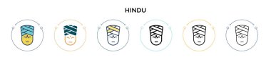 Hindu ikonu dolu, ince çizgi, özet ve vuruş stili. Mobil, ui, web için iki renkli ve siyah Hindu vektör ikonu tasarımı vektör illüstrasyonu kullanılabilir