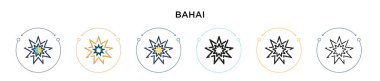 Bahai simgesi dolu, ince çizgi, özet ve vuruş stili. Mobil, ui, web için iki renkli ve siyah bahai vektör ikonu tasarımı vektör illüstrasyonu kullanılabilir