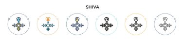 Shiva simgesi doldurulmuş, ince çizgi, özet ve vuruş stili. Mobil, ui, web için iki renkli ve siyah shiva vektör simgesinin vektör çizimi kullanılabilir