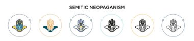 Semitik neopaganizm simgesi doldurulmuş, ince çizgi, özet ve vuruş tarzında. Mobil, ui, web için iki renkli ve siyah semitik neopaganizm vektör ikonu tasarımı vektör illüstrasyonu kullanılabilir