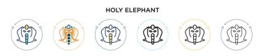 Kutsal fil ikonu dolu, ince çizgi, özet ve vuruş stili. Mobil, ui, web için iki renkli ve siyah fil vektör ikonu tasarımı vektör illüstrasyonu kullanılabilir