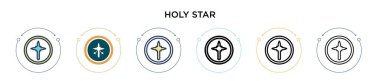 Kutsal yıldız simgesi dolu, ince çizgi, dış hat ve vuruş stili. Mobil, ui, web için iki renkli ve siyah kutsal yıldız vektör ikonu tasarımı vektör illüstrasyonu kullanılabilir
