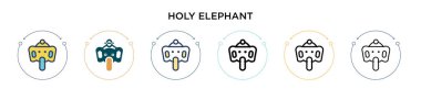 Kutsal fil ikonu dolu, ince çizgi, özet ve vuruş stili. Mobil, ui, web için iki renkli ve siyah fil vektör ikonu tasarımı vektör illüstrasyonu kullanılabilir