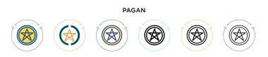 Pagan simgesi dolu, ince çizgi, özet ve vuruş stili. Mobil, ui, web için iki renkli ve siyah pagan vektör ikonu tasarımı vektör illüstrasyonu kullanılabilir