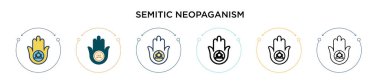 Semitik neopaganizm simgesi doldurulmuş, ince çizgi, özet ve vuruş tarzında. Mobil, ui, web için iki renkli ve siyah semitik neopaganizm vektör ikonu tasarımı vektör illüstrasyonu kullanılabilir