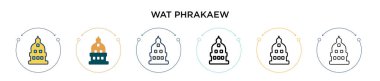 Wat phrakaew simgesi doldurulmuş, ince çizgi, özet ve vuruş stili. Mobil, ui, web için iki renkli ve siyah wat phrakaew vektör simgeleri vektör illüstrasyonu kullanılabilir