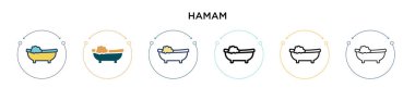 Hamam simgesi dolu, ince çizgi, özet ve vuruş stili. Mobil, ui, web için iki renkli ve siyah hamam vektör ikonu tasarımı vektör illüstrasyonu kullanılabilir