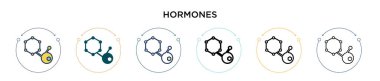 Hormon simgesi dolu, ince çizgi, özet ve vuruş stili. İki renkli ve siyah hormonun vektör illüstrasyonu vektör simgeleri mobil, ui, web için kullanılabilir