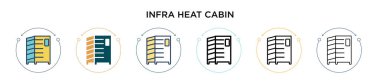 Kızıl ötesi ısı kabini ikonu, ince çizgi, dış hat ve vuruş stili. Mobil, ui, web için iki renkli ve siyah kızılötesi ısı kabin vektör ikonu tasarımı vektör illüstrasyonu kullanılabilir