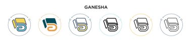 Ganesha simgesi dolu, ince çizgi, özet ve vuruş stili. Mobil, ui, web için iki renkli ve siyah ganesha vektör simgesinin vektör çizimi kullanılabilir