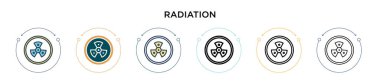 Radyasyon ikonu dolu, ince çizgi, özet ve vuruş stili. Mobil, ui, web için iki renkli ve siyah radyasyon vektör ikonu tasarımı vektör illüstrasyonu kullanılabilir
