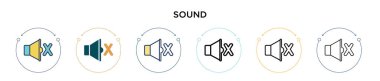 Ses simgesi dolu, ince çizgi, özet ve vuruş stili. Mobil, ui, web için iki renkli ve siyah ses vektör ikonu tasarımının vektör illüstrasyonu kullanılabilir
