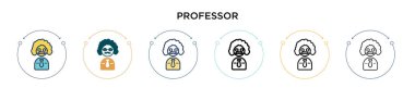 Profesör ikon dolu, ince çizgi, özet ve vuruş stili. Mobil, ui, web için iki renkli ve siyah profesör vektör ikonu tasarımı vektör illüstrasyonu kullanılabilir