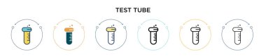 Test tüpü simgesi doldurulmuş, ince çizgi, özet ve vuruş stili. Mobil, ui, web için iki renkli ve siyah test tüp vektör ikonu tasarımının vektör illüstrasyonu kullanılabilir
