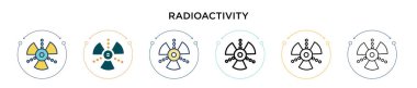Radyoaktivite simgesi dolu, ince çizgi, özet ve vuruş stili. Mobil, ui, web için iki renkli ve siyah radyoaktivite vektör ikonu tasarımı vektör illüstrasyonu kullanılabilir