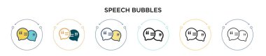 Konuşma baloncukları simgesi dolu, ince çizgi, özet ve vuruş stili. Mobil, ui, web için iki renkli ve siyah konuşma baloncuğu vektör simgesi tasarımı vektör illüstrasyonu kullanılabilir