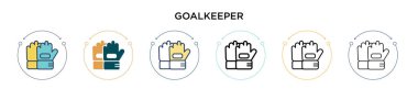 Kaleci ikonu dolu, ince çizgi, dış hatlar ve vuruş stili. Mobil, ui, web için iki renkli ve siyah vektör ikonu tasarımı vektör illüstrasyonu kullanılabilir