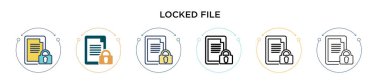 Kilitli dosya simgesi dolu, ince çizgi, özet ve vuruş stili. İki renkli ve siyah kilitli dosya vektör simgesi tasarımı mobil, ui, web için kullanılabilir