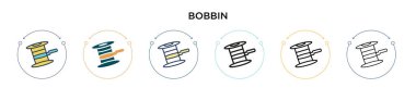 Bobbin simgesi doldurulmuş, ince çizgi, özet ve vuruş stili. Mobil, ui, web için iki renkli ve siyah bobbin vektör simgesi tasarımı vektör illüstrasyonu kullanılabilir