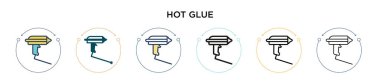 Sıcak yapıştırıcı simgesi, ince çizgi, özet ve vuruş stili. Mobil, ui, web için iki renkli ve siyah sıcak yapıştırıcı vektör ikonu tasarımı vektör illüstrasyonu kullanılabilir
