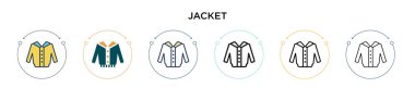 Ceket simgesi doldurulmuş, ince çizgi, taslak ve vuruş stili. Mobil, ui, web için iki renkli ve siyah ceket vektör ikonu tasarımı vektör illüstrasyonu kullanılabilir