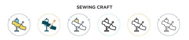 Dikiş sanatı simgesi dolu, ince çizgi, ana hatlar ve vuruş stili. Mobil, ui, web için iki renkli ve siyah dikiş sanatları ikonu tasarımı vektör illüstrasyonu kullanılabilir