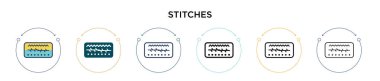 Dikiş simgesi dolu, ince çizgi, ana hatlar ve vuruş stili. İki renkli ve siyah dikiş vektör ikonu tasarımı mobil, ui, web için kullanılabilir