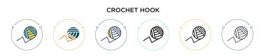 Tığ işi kanca ikonu dolu, ince çizgi, ana hatlar ve vuruş stili. Mobil, ui, web için iki renkli ve siyah örgü kancası vektör ikonu tasarımı vektör illüstrasyonu kullanılabilir