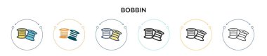 Bobbin simgesi doldurulmuş, ince çizgi, özet ve vuruş stili. Mobil, ui, web için iki renkli ve siyah bobbin vektör simgesi tasarımı vektör illüstrasyonu kullanılabilir