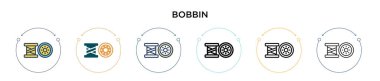 Bobbin simgesi doldurulmuş, ince çizgi, özet ve vuruş stili. Mobil, ui, web için iki renkli ve siyah bobbin vektör simgesi tasarımı vektör illüstrasyonu kullanılabilir