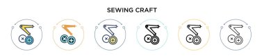 Dikiş sanatı simgesi dolu, ince çizgi, ana hatlar ve vuruş stili. Mobil, ui, web için iki renkli ve siyah dikiş sanatları ikonu tasarımı vektör illüstrasyonu kullanılabilir