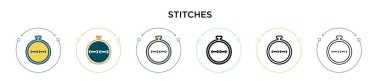 Dikiş simgesi dolu, ince çizgi, ana hatlar ve vuruş stili. İki renkli ve siyah dikiş vektör ikonu tasarımı mobil, ui, web için kullanılabilir