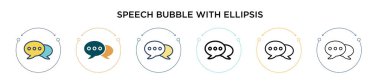 Elips ikonlu konuşma balonu. İnce çizgi, özet ve vuruş stili. Elips vektör simgelerine sahip iki renkli ve siyah konuşma balonunun vektör illüstrasyonu mobil tasarım için kullanılabilir, 