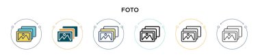 Foto simgesi doldurulmuş, ince çizgi, özet ve vuruş stili. Mobil, ui, web için iki renkli ve siyah foto vektör ikonu tasarımı vektör illüstrasyonu kullanılabilir