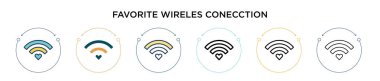 Favori kablosuz iletişim ikonu doldurulmuş, ince çizgi, özet ve vuruş stili. Mobil tasarım için iki renkli ve siyah favori kablo koneksiyon vektör ikonu çizimi kullanılabilir, 