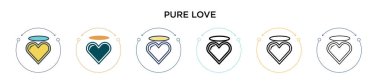 Saf aşk ikonu, ince çizgi, özet ve vuruş stili. Mobil, ui, web için iki renkli ve siyah saf aşk vektör ikonu tasarımı vektör illüstrasyonu kullanılabilir