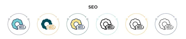 Ícone Seo Cheio Linha Fina Contorno Estilo Curso Ilustração Vetorial —  Vetores de Stock