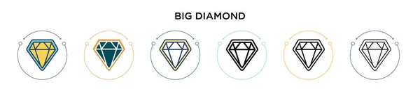 Icono Diamante Grande Línea Llena Delgada Contorno Estilo Trazo Ilustración — Vector de stock