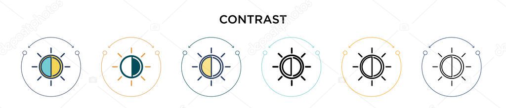 Contrast icon in filled, thin line, outline and stroke style. Vector illustration of two colored and black contrast vector icons designs can be used for mobile, ui, web