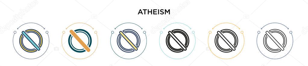 Atheism icon in filled, thin line, outline and stroke style. Vector illustration of two colored and black atheism vector icons designs can be used for mobile, ui, web